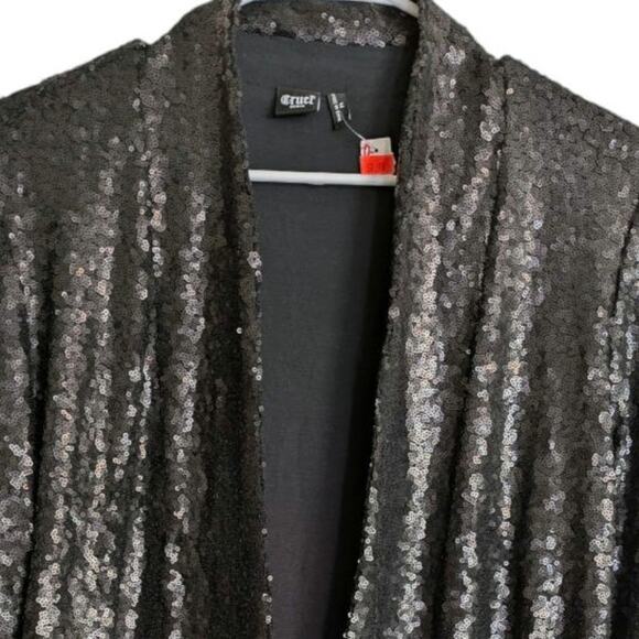 CRUEL DENIM Black Sequin Sweater Jacket 
Blazer Cardigan Glam Goth Girl Medium - Picture 4 of 5